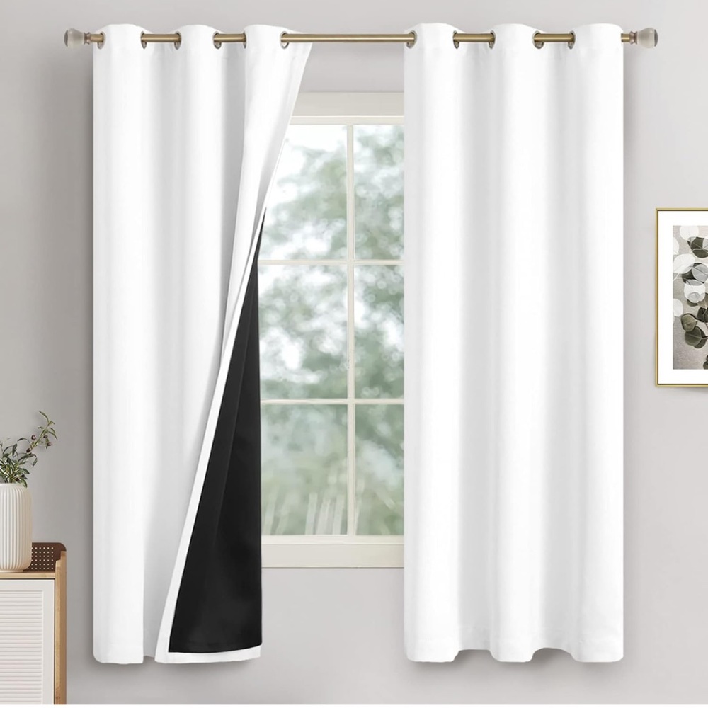 Set of 2 White Blackout Curtains 42W x 63L
